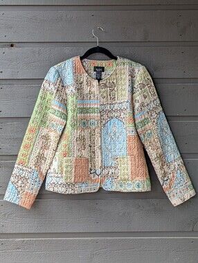 NWOT M.D.L. Multicolor Patchwork Quilted Bomber Jacket Size Medium Zip Front